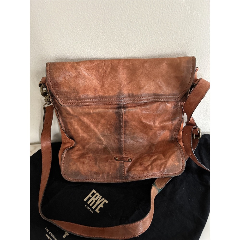 Frye Cameron Magazine Crossbody Leather Bag with Dust Bag Brown Distressed‎ - Picture 2 of 13